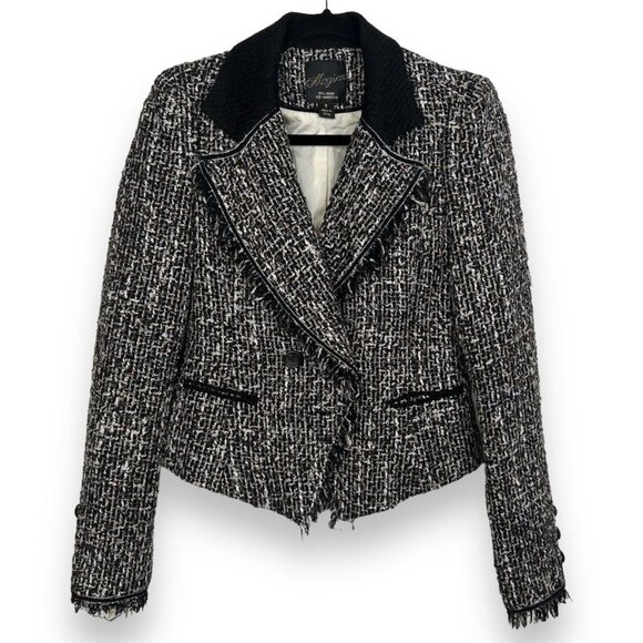 McGinn for Nordstrom Tweed Blazer Jacket Womens 2 Fringe Black Multicolor Notch - Picture 1 of 8
